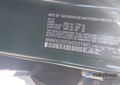 2017 Mini Hardtop Cooper S z USA, uszkodzony, nr VIN WMWXU3C53H2D31943